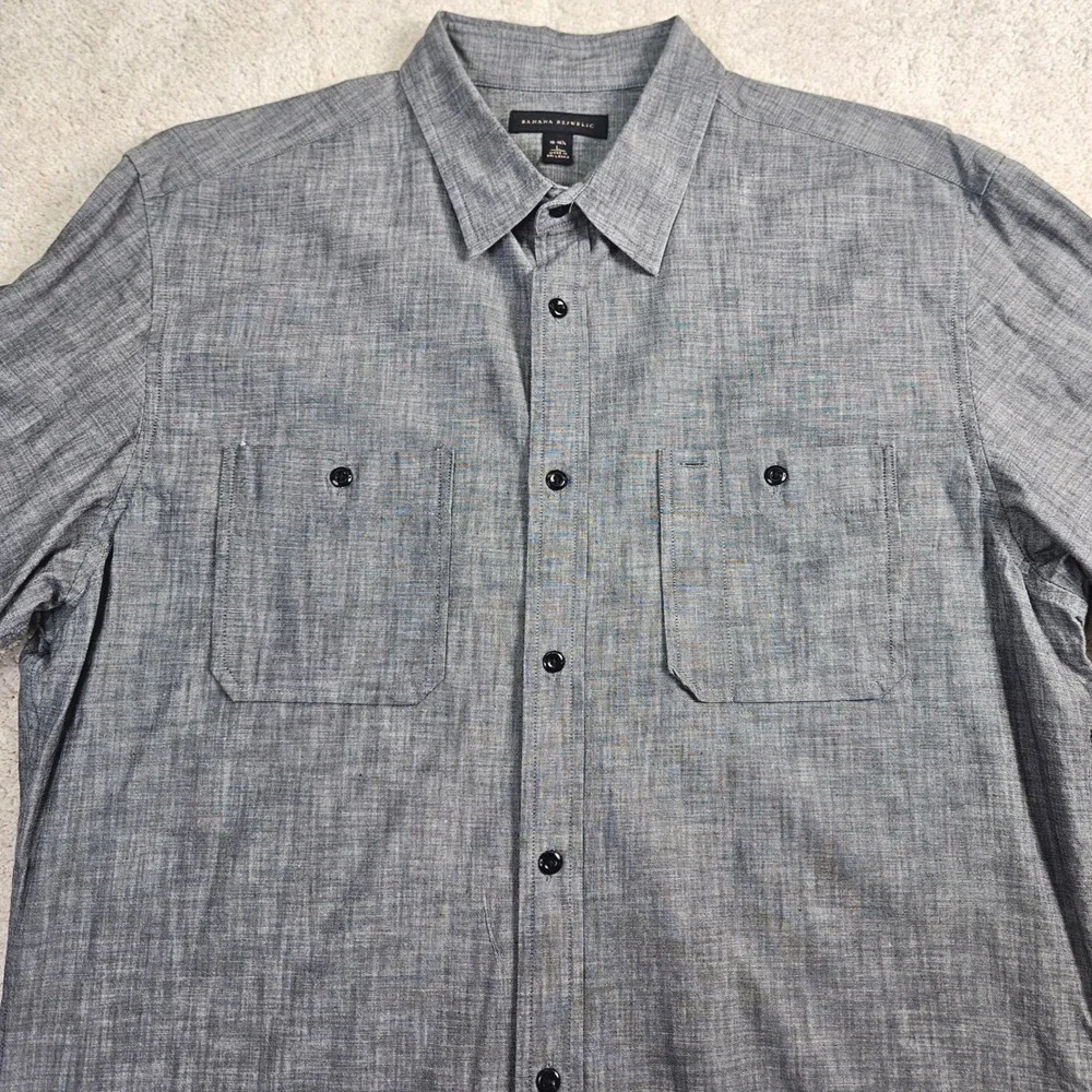 Men's Banana Republic Gray Cotton Long Sleeve Button Down Shirt L‎ Preppy Office